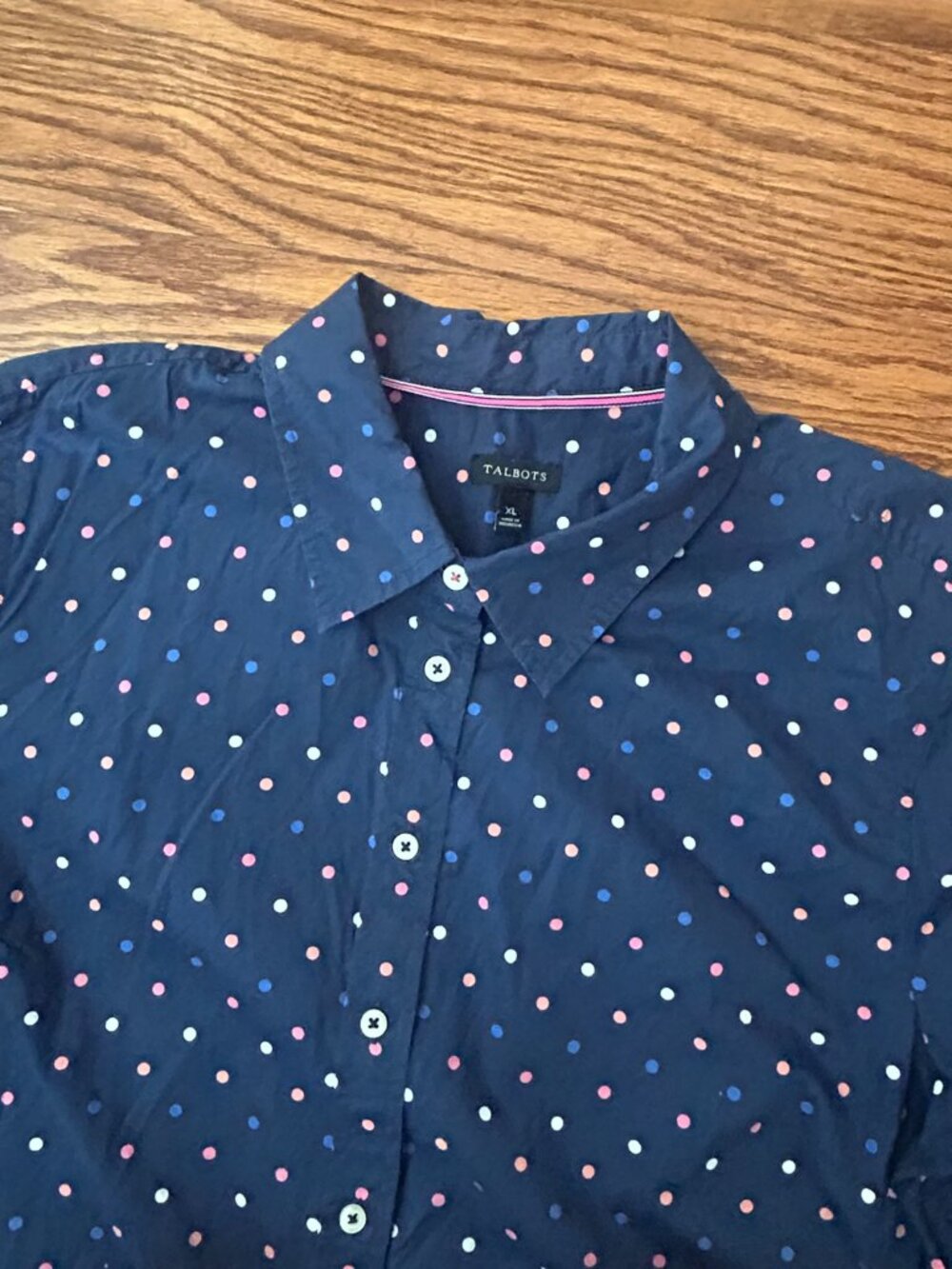Talbots The Classic Casual Shirt Multi-Color Polka Dots Size XL Preppy Size 16 - Picture 9 of 12